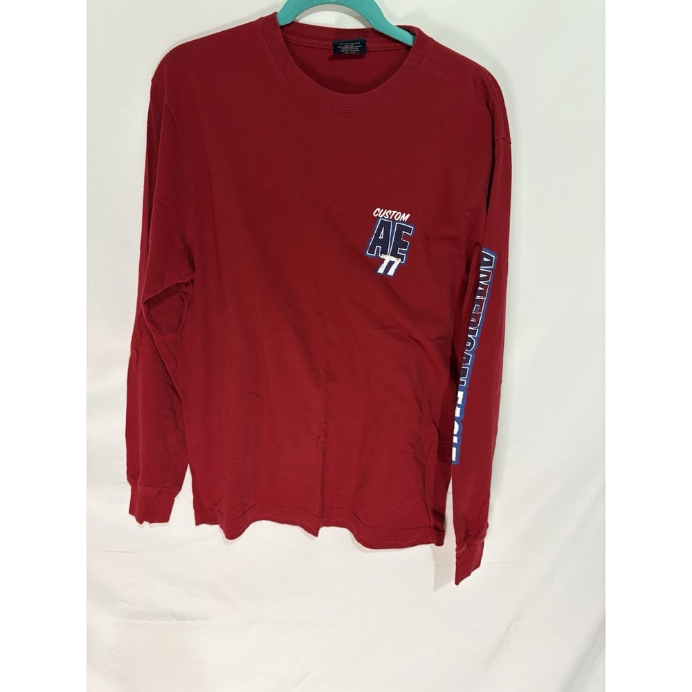 American Eagle Mens Red Long Sleeve Graphic T-Shirt Beaver Boards Size S